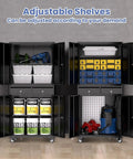 Open Beefy Heavy Duty Metal Storage Cabinet On Wheels With Locking Doors, Two Drawers, Adjustable Shelves, 73 Inch Tall Black Garage Organizer