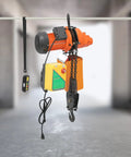 Tough As Nails 1300W Electric Chain Hoist Featuring Pure Copper Motor with remote control, dual chain, and aluminum alloy frame.