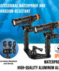 D710V Mk2 Dual Underwater Video Light Kit With 4600 Lumens Two 2300 Lumen Lights on H02 Tray, IP68 waterproof aluminum setup