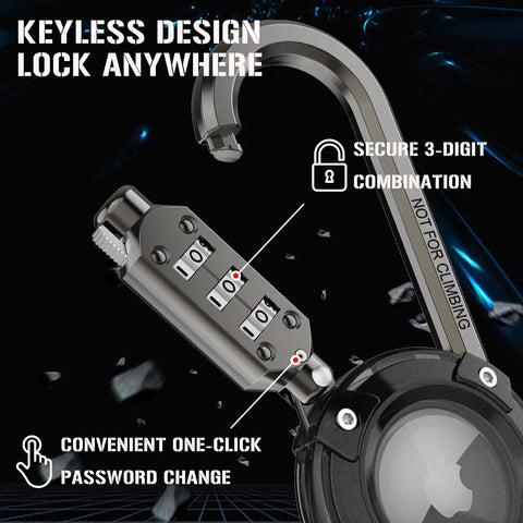 AirTag Holder With 3 Digit Combination Lock Protective Case With Metal Carabiner Anti Theft Lock showcasing keyless design and features