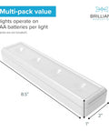 Two Pack Wireless LED Under Cabinet Lights Battery Operated Eight And A Half Inch Long Sixty Five Lumens Tap Light For Kitchen Closet Pantry And Countertops, showing dimensions