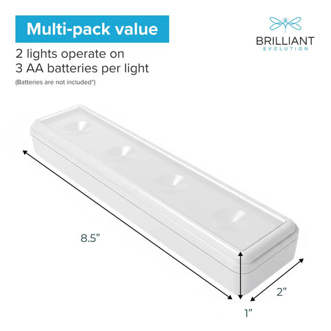 Two Pack Wireless LED Under Cabinet Lights Battery Operated Eight And A Half Inch Long Sixty Five Lumens Tap Light For Kitchen Closet Pantry And Countertops, showing dimensions