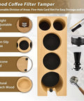 Top Tier Wood Coffee Tamper With Precision Powder Distributor Kit, beech wood espresso station with adjustable nut and silicone pads.