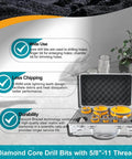 EXFEIN Diamond Tile Hole Saw Kit 12pcs in metal carrying case with yellow diamond core drill bits
