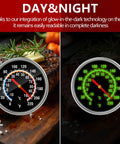Instant Read Meat Thermometer With Your Go To Five Point Five Inch Stainless Steel Probe And One Point Five Inch Dial For Grilling Steak Chicken Bread Milk Tea And Coffee In The Kitchen showing day and night dial view