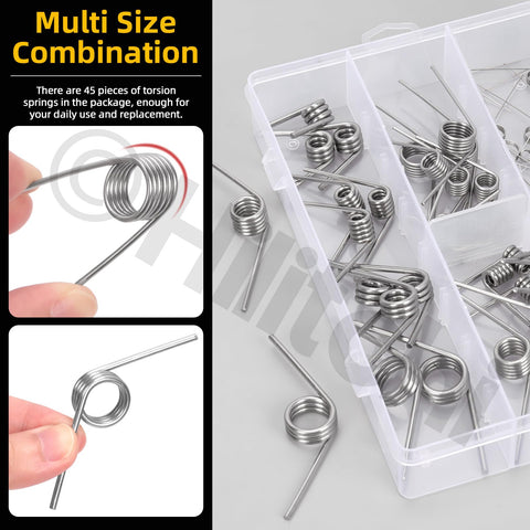 Stainless Steel Torsion Spring Kit With 45 Pieces in 15 Sizes in storage box for Repair Tools Woodworking DIYers