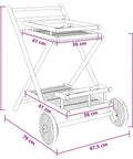 Dimensions of Premium Bamboo Serving Trolley Featuring Slick Smooth Rolling Casters For Easy Room To Room Transit and a Rock Solid Mobile Bar.