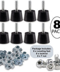 Kick It Up With Dead Simple M6 Thread Furniture Leveling Feet Screw In Adjustable Glides 8 pack black rubber pads and metal nuts.