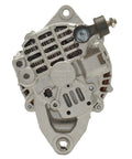Front view of remanufactured vehicle alternator with high quality bearings, high temp lubricant, and double lip seals.