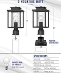 Diagram showing two mounting ways for Sleek Outdoor Post Light Set 2 Pack with height and width dimensions.