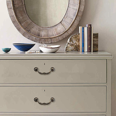 Dresser with Six Pack Drop Cabinet Drawer Pulls With 3-3/4 Inch Center To Center Bail Handles in Yellow Bronze for vintage furniture