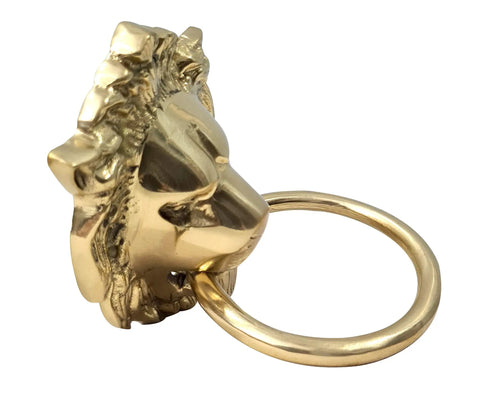 Side view of Vintage Brass Lion Door Knocker And Gate Pull With Solid Brass Finish Embossed Lion Mouth Design Traditional Door Accessory