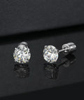 Fresh Hypoallergenic Titanium Stud Earrings With Secure Screwback Cap For Sensitive Ears Silver Tone Cubic Zirconia Stone, 6mm
