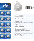 Heavy Duty Lr41 Button Batteries 10 Pack Ag3 392 384 192 L736 1.5V Alkaline Cells packaging with specifications and dimensions