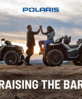Two people high-fiving near SPORTSMAN ATVs at sunset, promoting CVT Drive Belt Replacement For Select SPORTSMAN ATV Models 3211160.