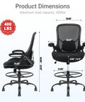 Dimensions of Big And Tall 400 Pound Capacity Heavy Duty Drafting Chair With Ergonomic Comfort 5 Inch Thick Seat, Black