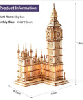 3D Wooden Puzzle Of Big Ben For Adults A Hands On Model Kit That Brings London Landmarks To Life Totally Epic Gift For Puzzle Nerds 14 Plus Hobby Builders, 7.5-inch wood model