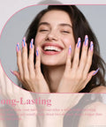 Smiling woman with light pink nails using Hema Free Gel Nail Polish In Light Pink For All Seasons Solid Color Soak Off UV LED Lamp Required