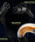 Hella Durable Type 2 Male To GBT EV Charging Cable Straight Shot Wallbox Connector showcases ergonomic handle and durable TPU construction.