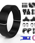 1/4 Inch OD Air Line Kit with push to connect fittings for air compressors, 32.8Ft black PU tubing, repair kit, cutter, extra fittings