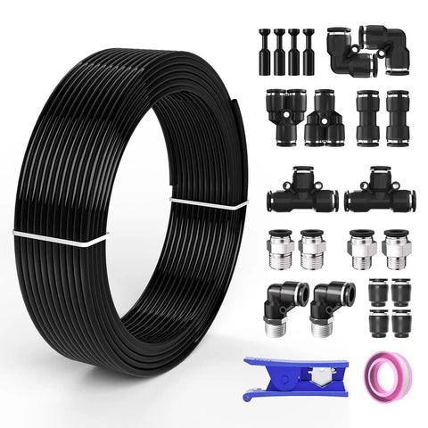 3/8 Inch Air Line Kit With 32.8 Ft PU Tubing For Home Shop Compressors, Air Hose Repair Kit With Push To Connect Fittings