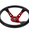 14 Inch PU Steering Wheel For Cars Golf Carts Trucks And Simulator Rigs With Horn Button, red aluminum spokes, black grip