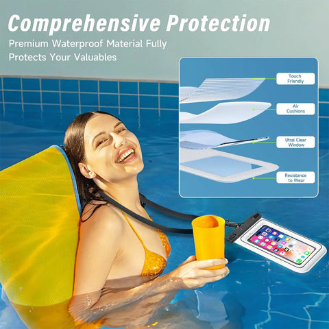 Two Pack IP68 Floating Waterproof Phone Pouch Dry Bag With Adjustable Lanyard For IPhone 17 16 15 Pro Max And Galaxy S24 S23