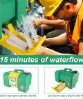 Heavy Duty Eight Gallon Portable Eyewash Station Osha Approved Wall Mount Eye Wash Irrigation Kit For Job Sites in use with water flow.
