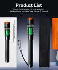 Front view of CHunreegow Visual Fault Locator kit: black handheld VFL with green switch, orange cap, and pouch.
