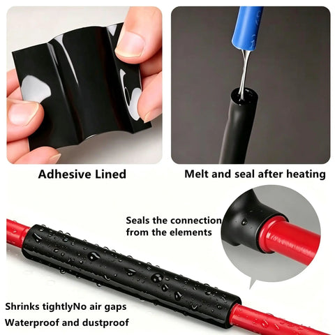 Grab This Awesome 195 Piece Heat Shrink Tube Kit With Adhesive Lining And 3:1 Scale For Serious DIY Pros Who Need Rock Solid Insulation, Seven Sizes Perfect For Wrapping Cables Every Way You Want The Black Sleeve Wrap That Totally Nails Your Wiring. black adhesive lined heat shrink tube sealing red wire waterproof