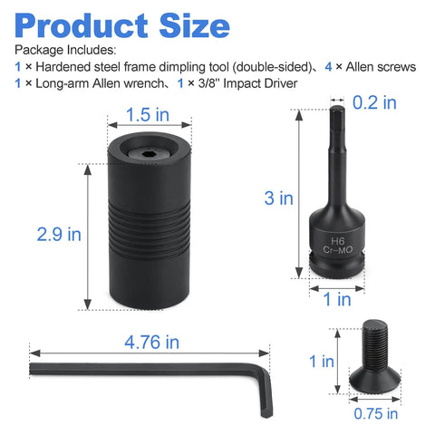 Pro Grade Door Frame Dimpling Tool Kit For Hardened Steel, Double Sided Design, with Allen Screws and Wrench on white background