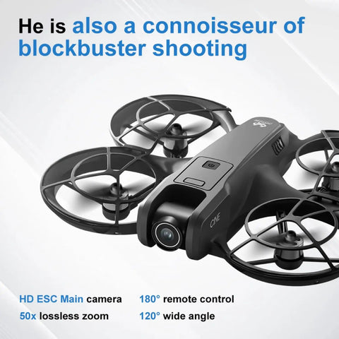 Mini Drone With Display Screen, Dual Cameras, FPV Remote, 360 Degree Propeller Guard highlighting HD ESC camera and wide-angle lens.