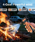Hand using 2 In 1 Go Anywhere Cordless Air Duster And Mini Vacuum With 180000RPM Turbo Motor near campfire.