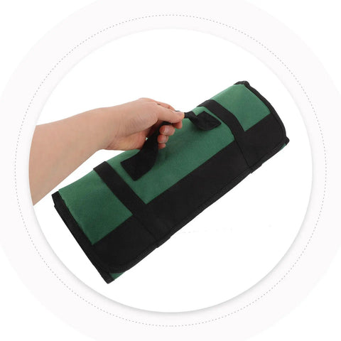 Large Capacity Chef Knife Roll Bag With Multiple Pockets And Internal Compartments Rugged Fabric Knife Carry Case in hand