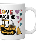 Valentine Gift For Farmers Love Machine Tractor Mug White Ceramic Coffee Cup For Rural Lovers And Tractor Enthusiasts Perfect Farmhouse Decor Gift For Anyone. Featuring a tractor illustration with hearts.