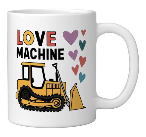 Valentine Gift For Farmers Love Machine Tractor Mug White Ceramic Coffee Cup For Rural Lovers And Tractor Enthusiasts Perfect Farmhouse Decor Gift For Anyone. Featuring a tractor illustration with hearts.
