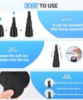Tabletop Fly Fan Set Keeps Flies At Bay From Your Meals with Rechargeable Bug Fans assembly and usage instructions in blue text