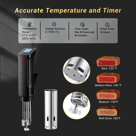 WiFi Sous Vide Cooker ISV100W With 1000W Immersion Circulator App Control Calibration Function temperature settings and beef doneness guide