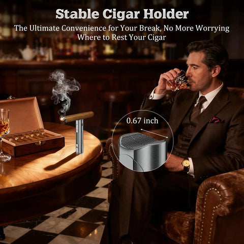 Digital Cigar Hygrometer With LCD Display, Portable Humidity Meter For Humidors, Dual Sensor Probes For Inside Cigars, Real Time Moisture Reading, Built In Stand And Stopwatch, Accurate Cigar Moisture Gauge, Perfect Gift For Real Cigar Nerds Gray on table