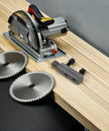 Ultimate Broken Bolt Remover Kit For Home Fix It Heroes. Tough alloy extractor set beside circular saw blades on wood.