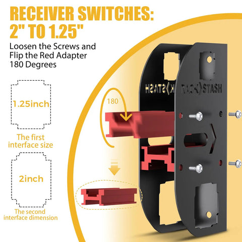 Heavy Duty Wall Mount Hitch Receiver Adjusts From One Point Two Five To Two Inches showing receiver switch mechanism for adjusting size.