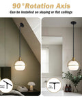 Yuniexuber 2 Pack Modern Mid Century Globe Pendant Lights, showing installation on sloped and flat ceilings.