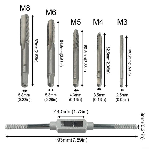 Bearing Steel Tap Wrench Kit With Reversible Ratchet Handle For Creating M3 Internal Threads In Aluminum Or Iron Plates; M3 tap set
