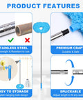 Ceiling Fan Cleaner Duster With Adjustable Extension Pole And Interchangeable Head For Cleaning Fan Blades, Blue features