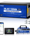 Metal Case 36V 100Ah Pro Lithium Golf Cart Battery With LiFePO4 Battery Tech, 36V 25A Charger, Bluetooth App And LCD Monitor, 200A BMS, Peak 670A