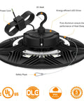 240W UFO LED High Bay Light With 36000 Lumen Output, beefy up and down lighting, dimmable, 5000K, IP65, detailing features