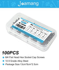 M4 Flat Head Hex Socket Cap Screws Set Includes 8Mm 12Mm 16Mm 20Mm 25Mm Lengths, Built Tough 100Pcs in plastic case