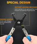 Weyleity 9-piece long-reach hose clamp pliers set, front view with blue-handled pliers and locking jaws.