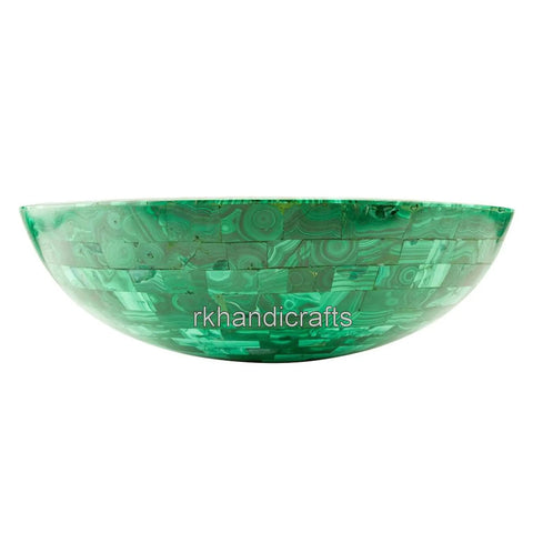 Modern Eighteen Inch Round Countertop Sink Boasting Killer Contours And Dope Polished Stone Finish Ideal For Bathrooms Or Bars with green malachite finish.
