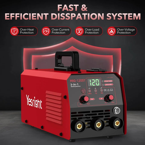 Pro Grade 120 Amp MIG Welder Combo 3 In 1 Gasless Flux Core MIG Lift TIG And Stick Welder For 110V with display and controls